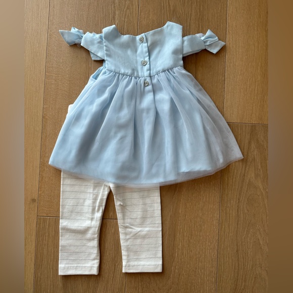 NWT First Impression baby girls legging & dress set, blue tulle bow sleeves - Picture 2 of 3